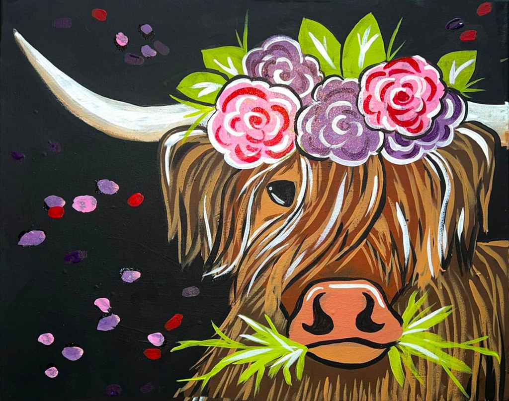 Festival Highlander Cow - Mobile Paint Party - Sip and Paint Cornwall