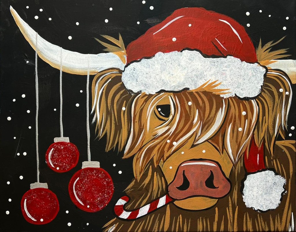 Highlander Cow Christmas Paint Party - Mobile Paint Party Cornwall (based in Truro)